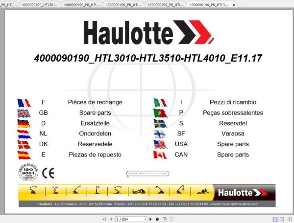 Haulotte Articulated Boom Lift HTL301035104010 Parts Manual4000090190 1