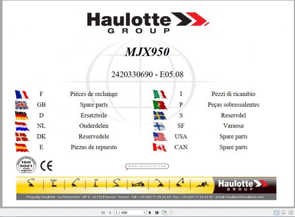 Haulotte Backhoe Loader MJX950 Parts Manual2420330690 1