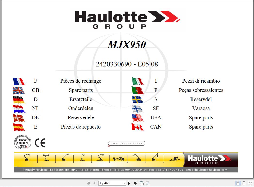 Haulotte Backhoe Loader MJX950 Parts Manual2420330690 1
