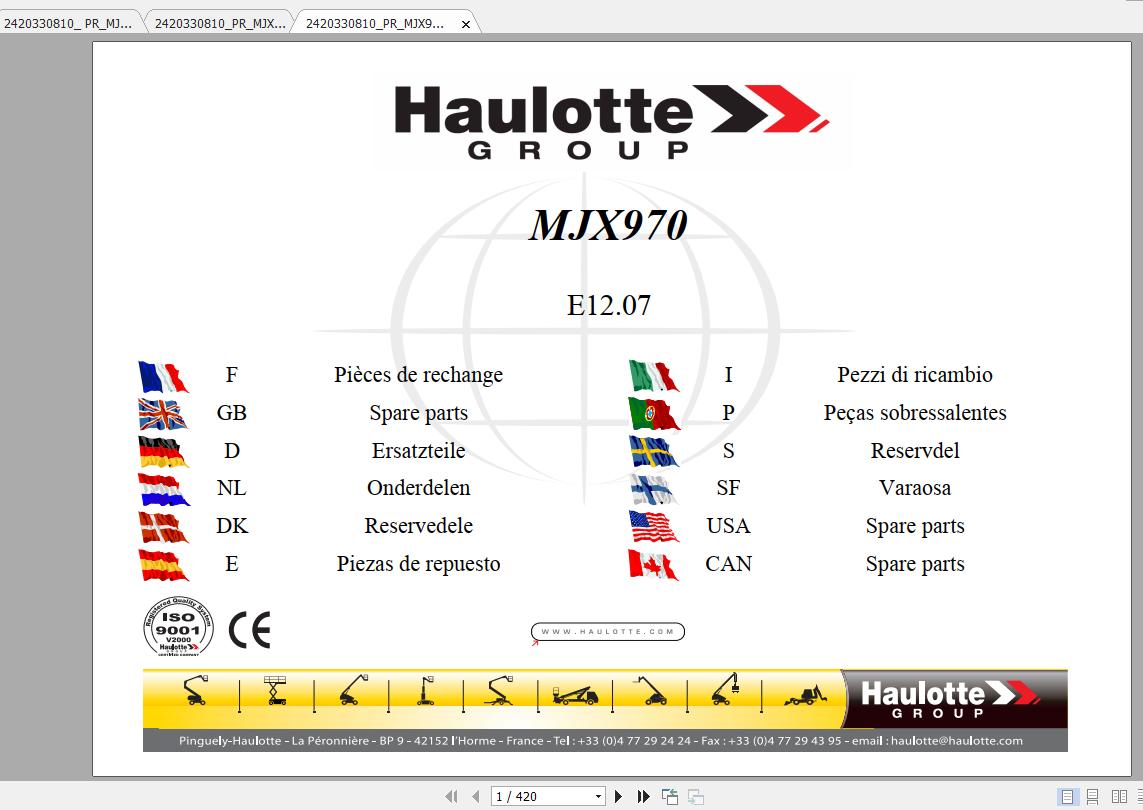 Haulotte Backhoe Loader MJX970 Parts Manual2420330810 1