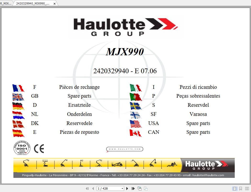 Haulotte Backhoe Loader MJX990 Parts Manual2420329940 1