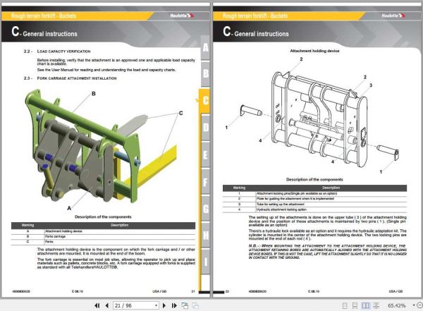 Haulotte Rough Terrain Forklift Buckets Operators Manual 3