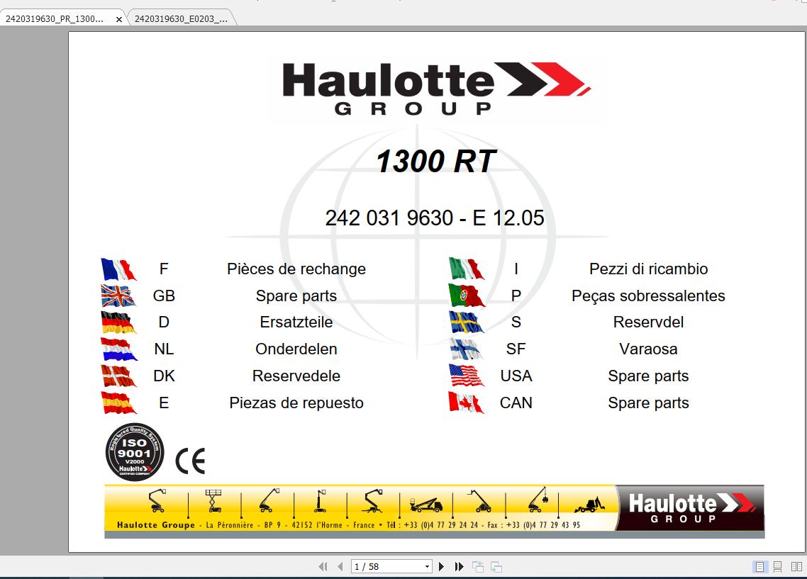 Haulotte Scissor Lift 1300RT Parts Manual2420319630 1