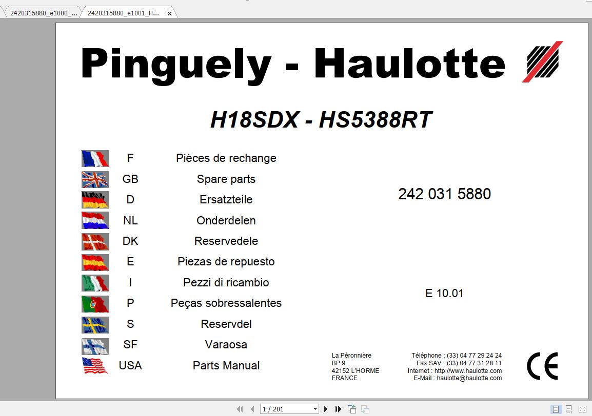 Haulotte Scissor Lift H18SDX Parts Manual2420315880 1