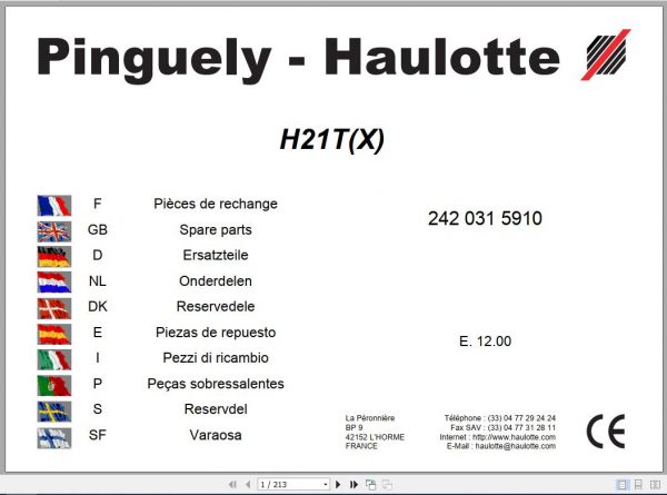 Haulotte Scissor Lift H21TX Parts Manual2420315910 1