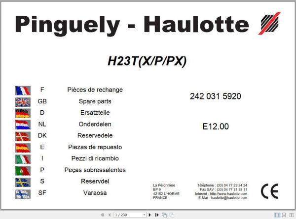 Haulotte Scissor Lift H23T Parts Manual2420315920 1
