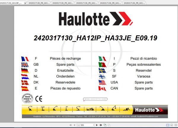 Haulotte Scissor Lift HA12IP HA33JE Parts Manual2420317130 1