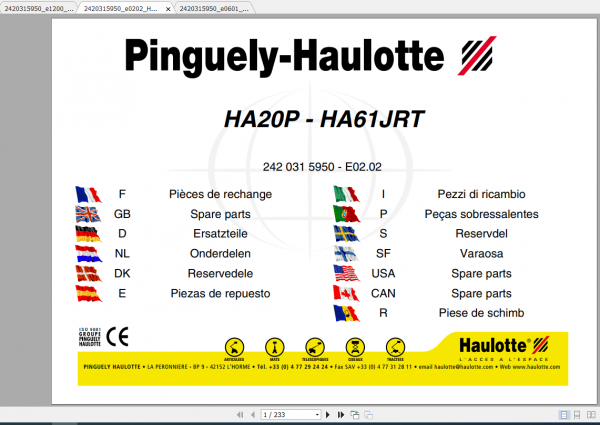 Haulotte Scissor Lift HA20P Parts Manual2420315950 1