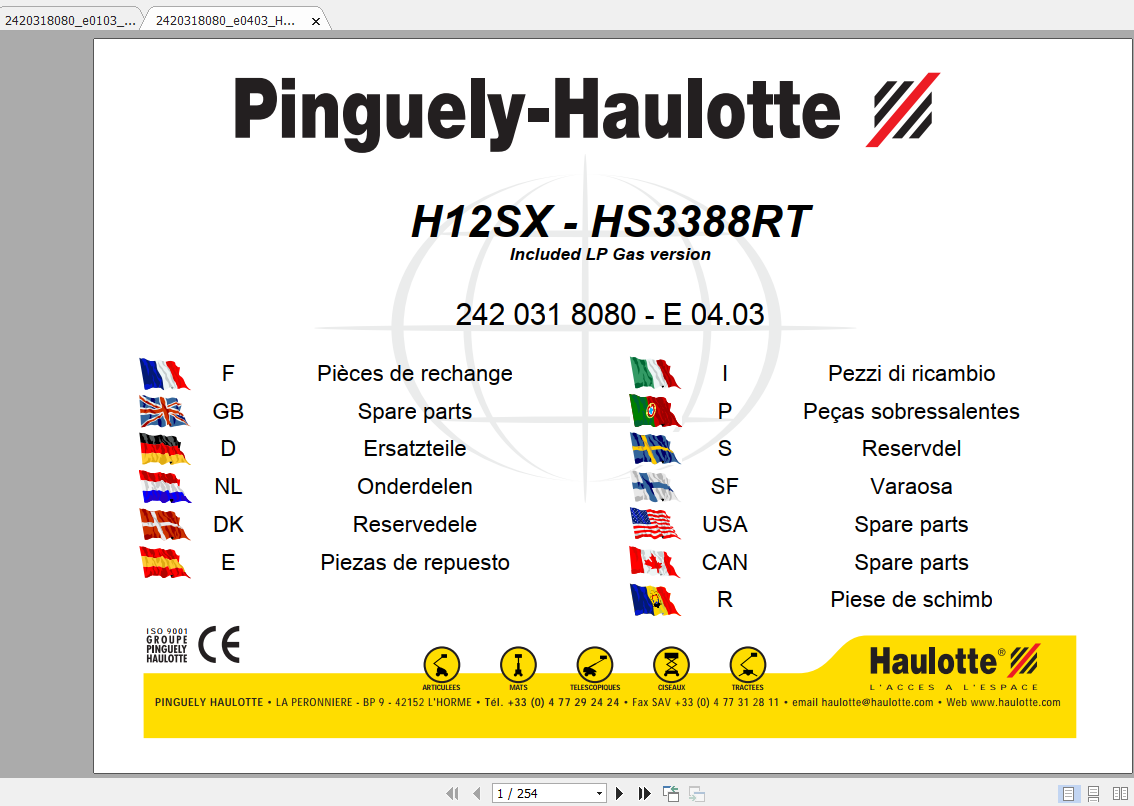 Haulotte Scissor Lift HS12SX HS3388RT Parts Manual2420318080 1