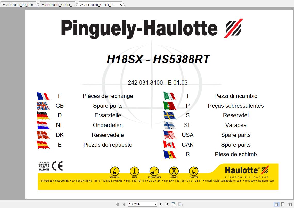 Haulotte Scissor Lift HS18SX HS5388RT Parts Manual2420318100 1