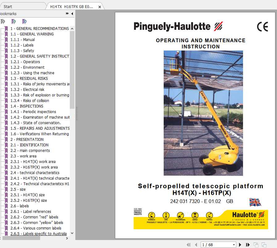 Haulotte Self Propelled Telescopic Platform H14 H16TPX Repair Manual 1