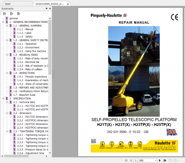 Haulotte Self Propelled Lift H212325 TPX Repair Manual2420319590 1
