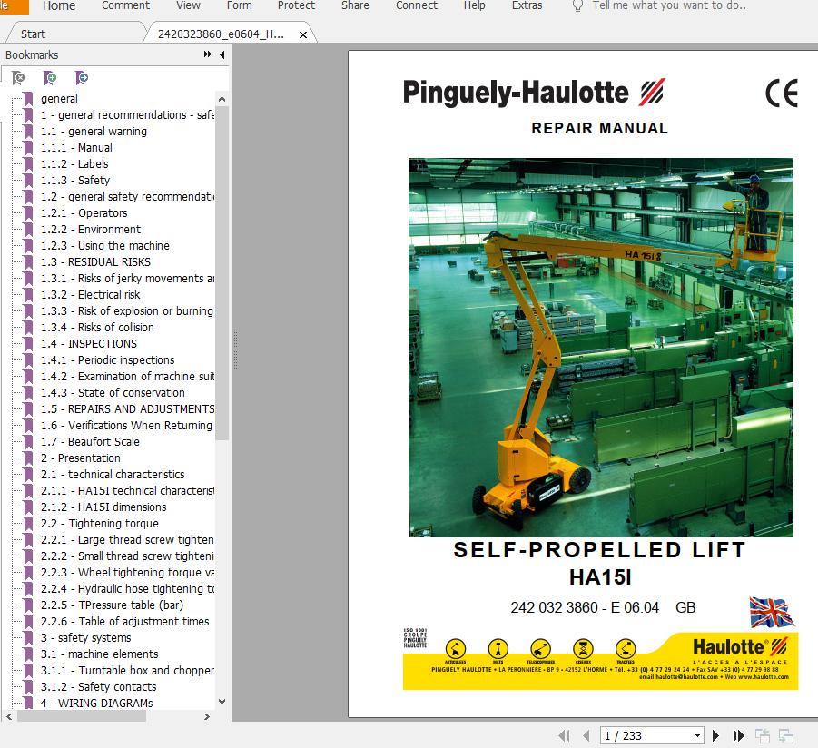 Haulotte Self Propelled Lift HA15I Repair Manual2420323860 1