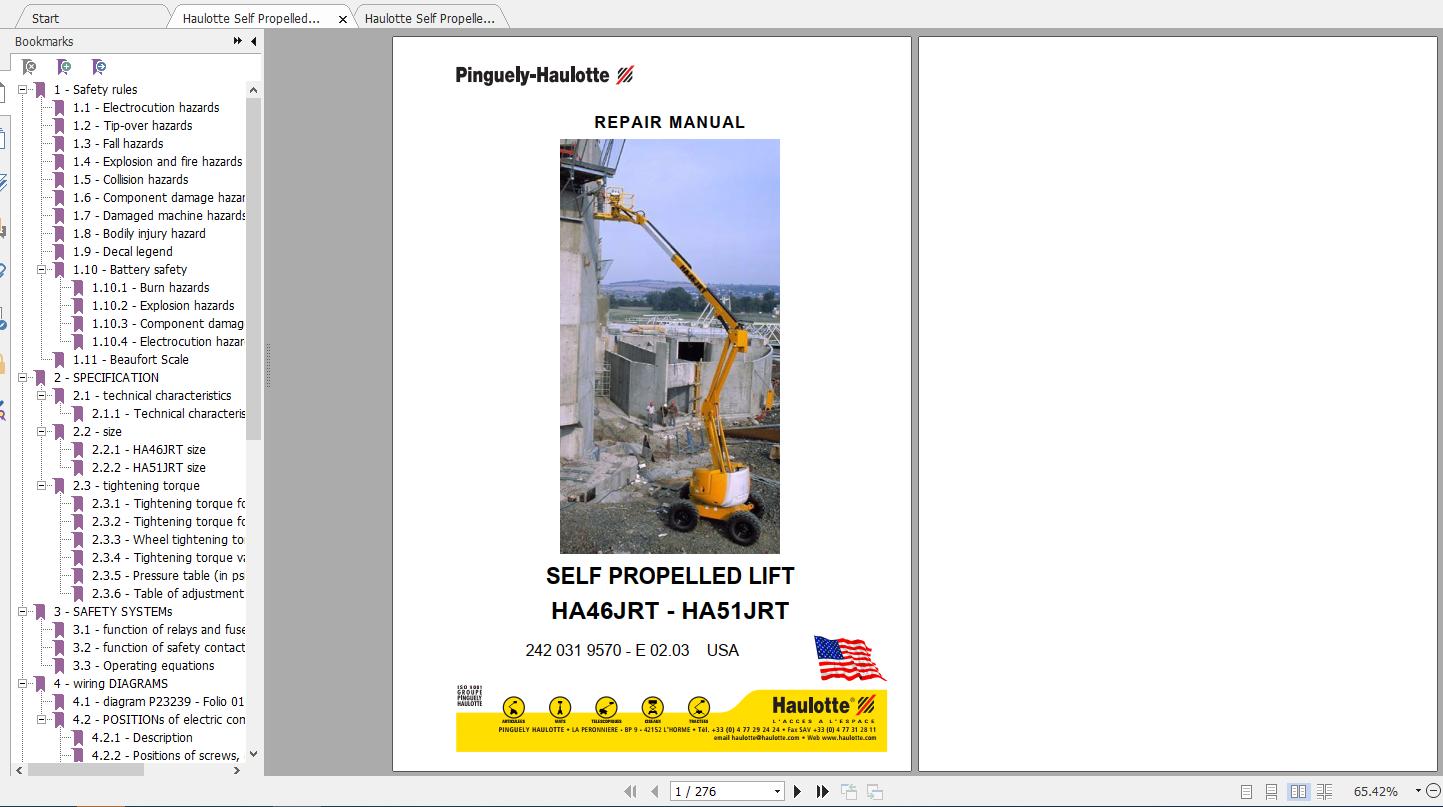 Haulotte Self Propelled Lift HA46JRT HA51JRT Repair Manual 1
