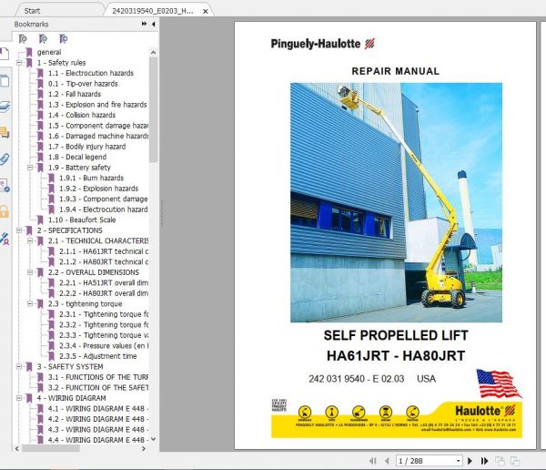 Haulotte Self Propelled Lift HA61JRT HA80JRT Repair Manual2420319540 1
