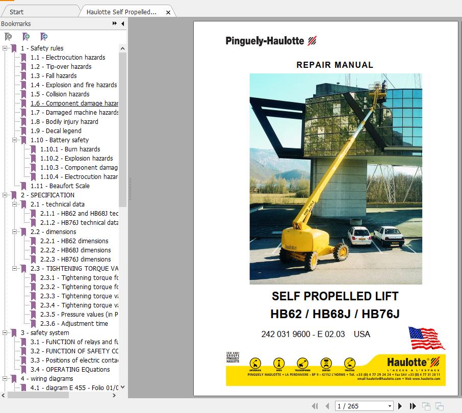 Haulotte Self Propelled Lift HB6268J76J Repair Manual2420319600 1