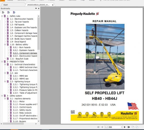 Haulotte Self Propelled Lift HP40 HB44J Repair Manual2420319510 1