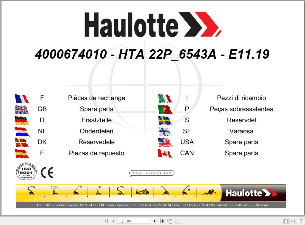 Haulotte Self Propelled Lift HTA 22P Part Manual4000674010 1