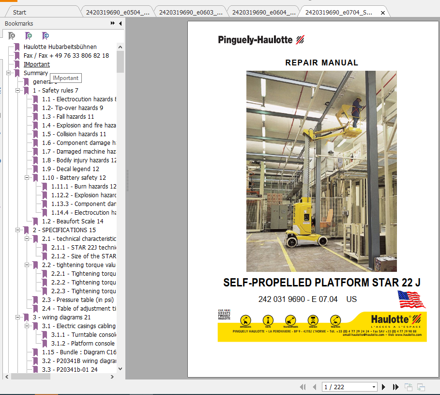 Haulotte Self Propelled Lift Star 22J Repair Manual2420319690 1