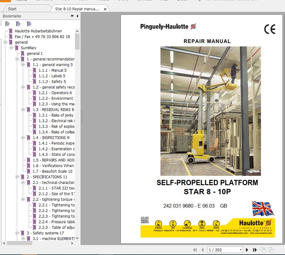 Haulotte Self Propelled Lift Star 8 10P Repair Manual22420319680 1