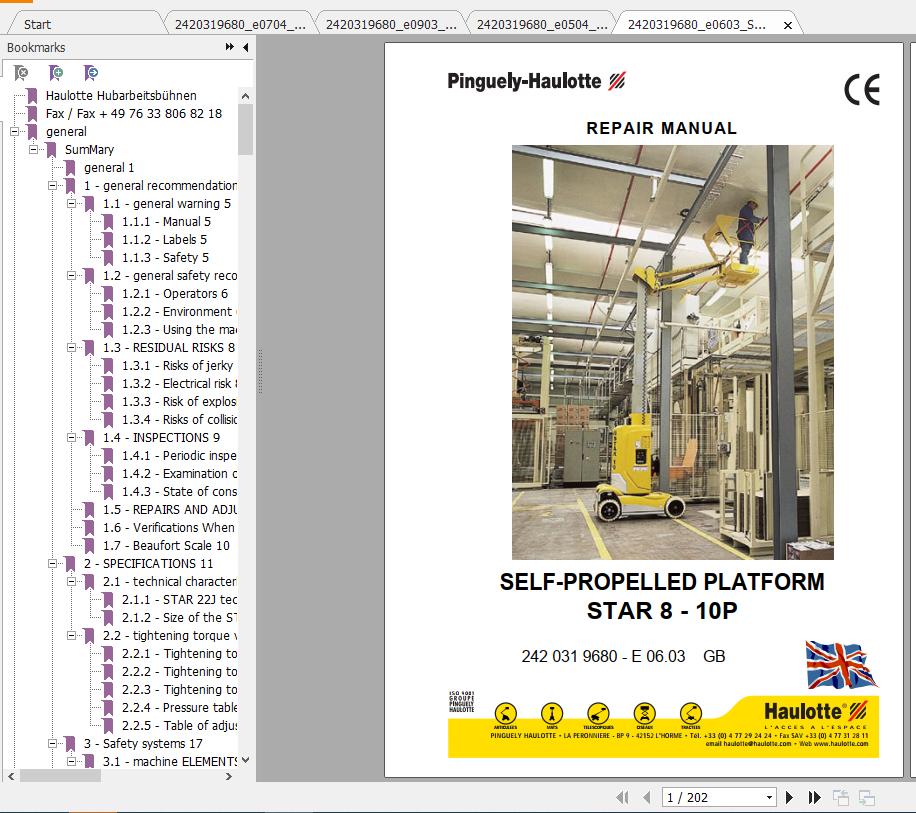 Haulotte Self Propelled Lift Star 8 Repair Manual2420319680 1