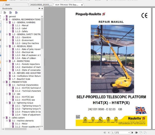 Haulotte Self Propelled Telescopic H14TX H16TPX Repair Manual2420319500 1