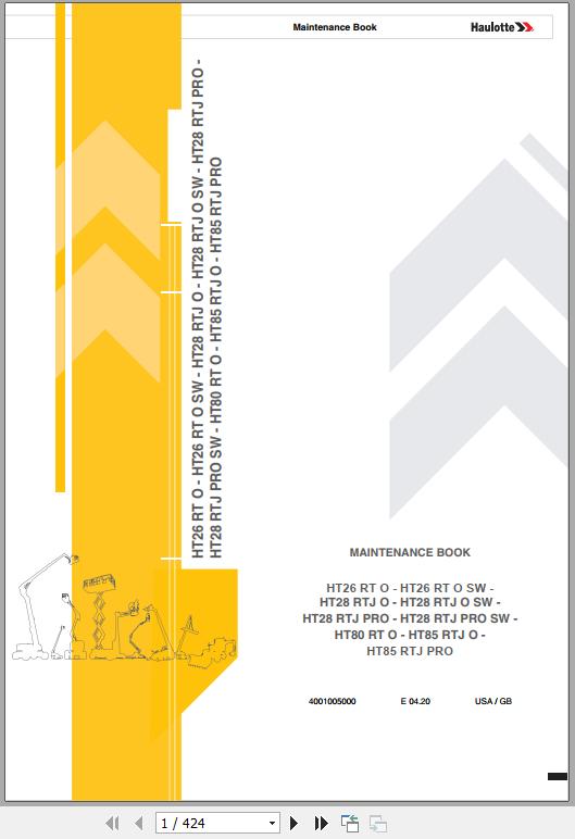 Haulotte Telescopic Boom HT26 HT85 RTJO Pro Maintenance Manual4001005000 1