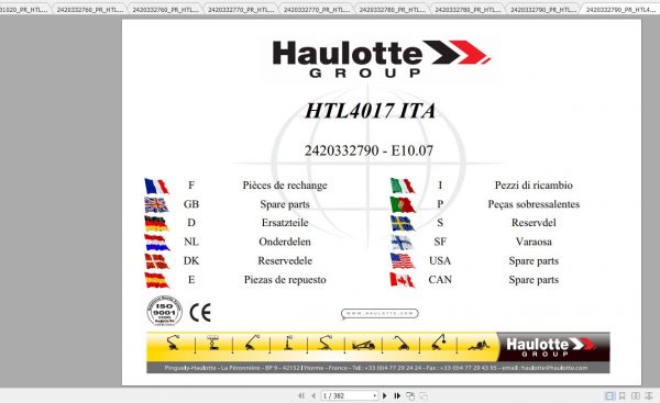 Haulotte Telescopic Boom HTL3614 4017 Parts Manual 2