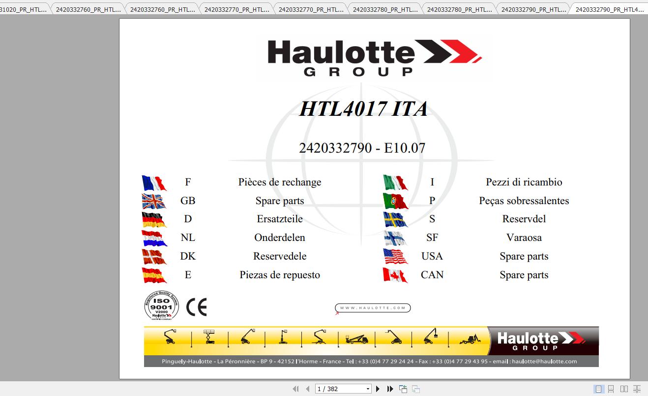 Haulotte Telescopic Boom HTL3614 4017 Parts Manual 2