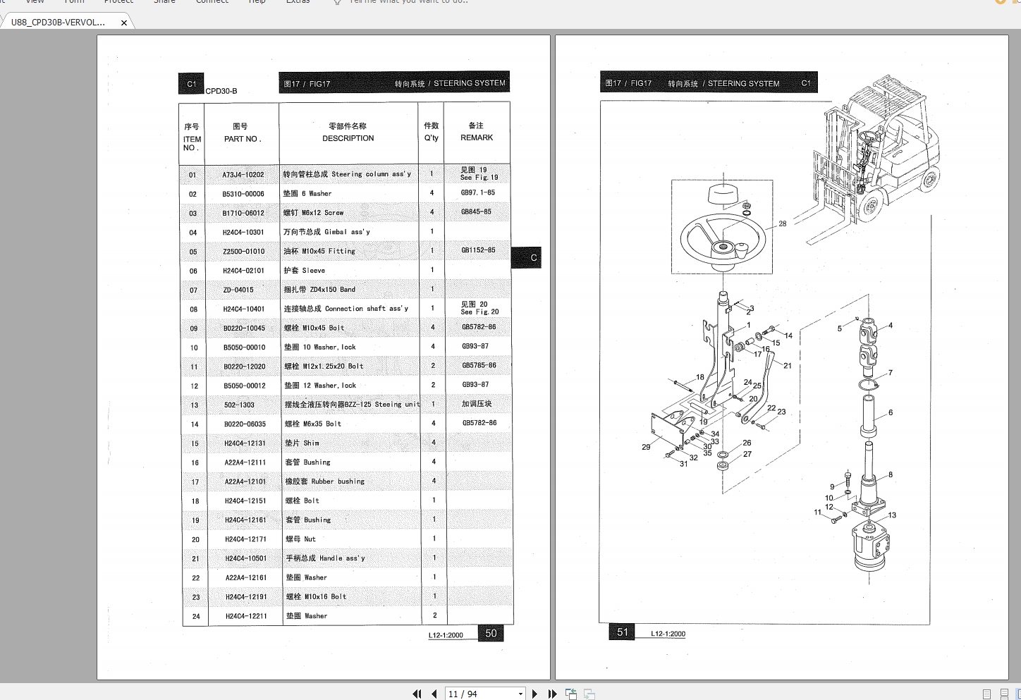 Heli Forklift CPD30B Parts Manual