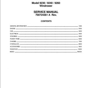 Hesston Harvesting 9230 9240 9260 Windrower Service Manual700724361A 1