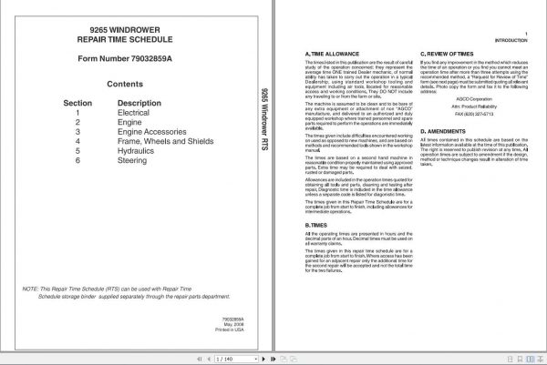 Hesston Harvesting 9265 Windrower Repair Time Schedule79032859A 1