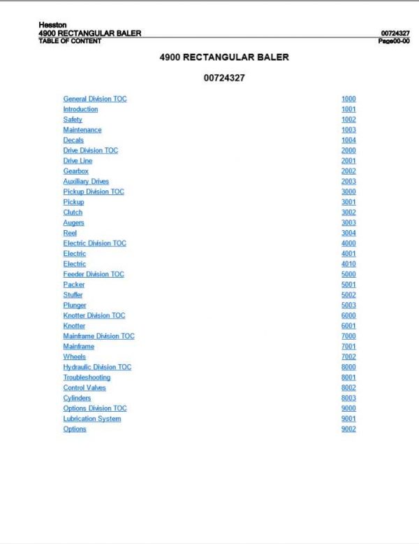 Hesston Hay Equipment 4900 Rectangular Baler Service Manual00724327 1