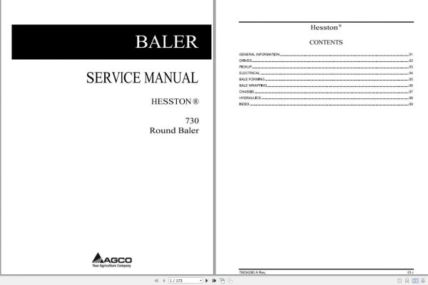 Hesston Hay Equipment 730 Round Baler Service Manual79034280A 1