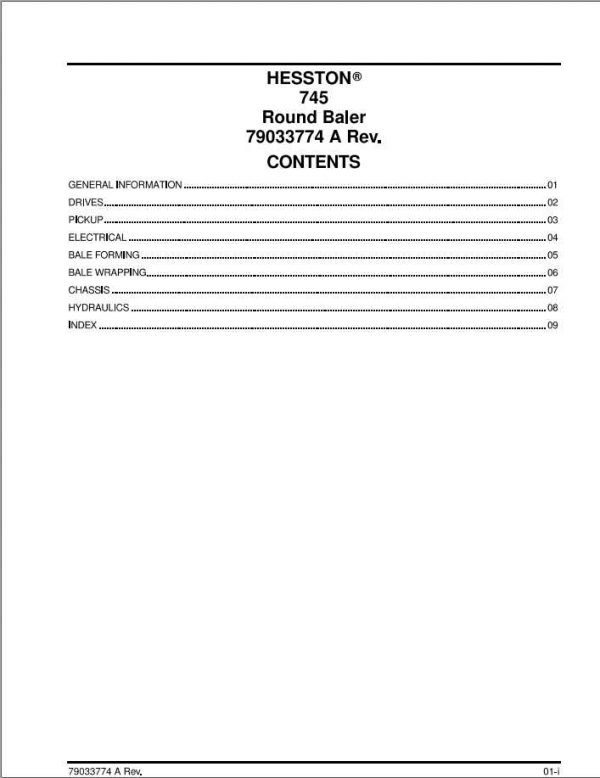 Hesston Hay Equipment 745 Round Baler Service Manual79033774A 2