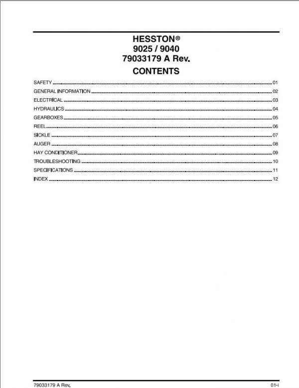 Hesston Hay Equipment 9025 9040 Auger Header Service Manual79033179A 2
