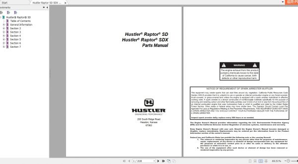 Hustler Raptor SD SDX Parts Manual118791 1