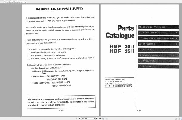 Hyundai Forklift HBF20II HBF25II Parts Manual 2