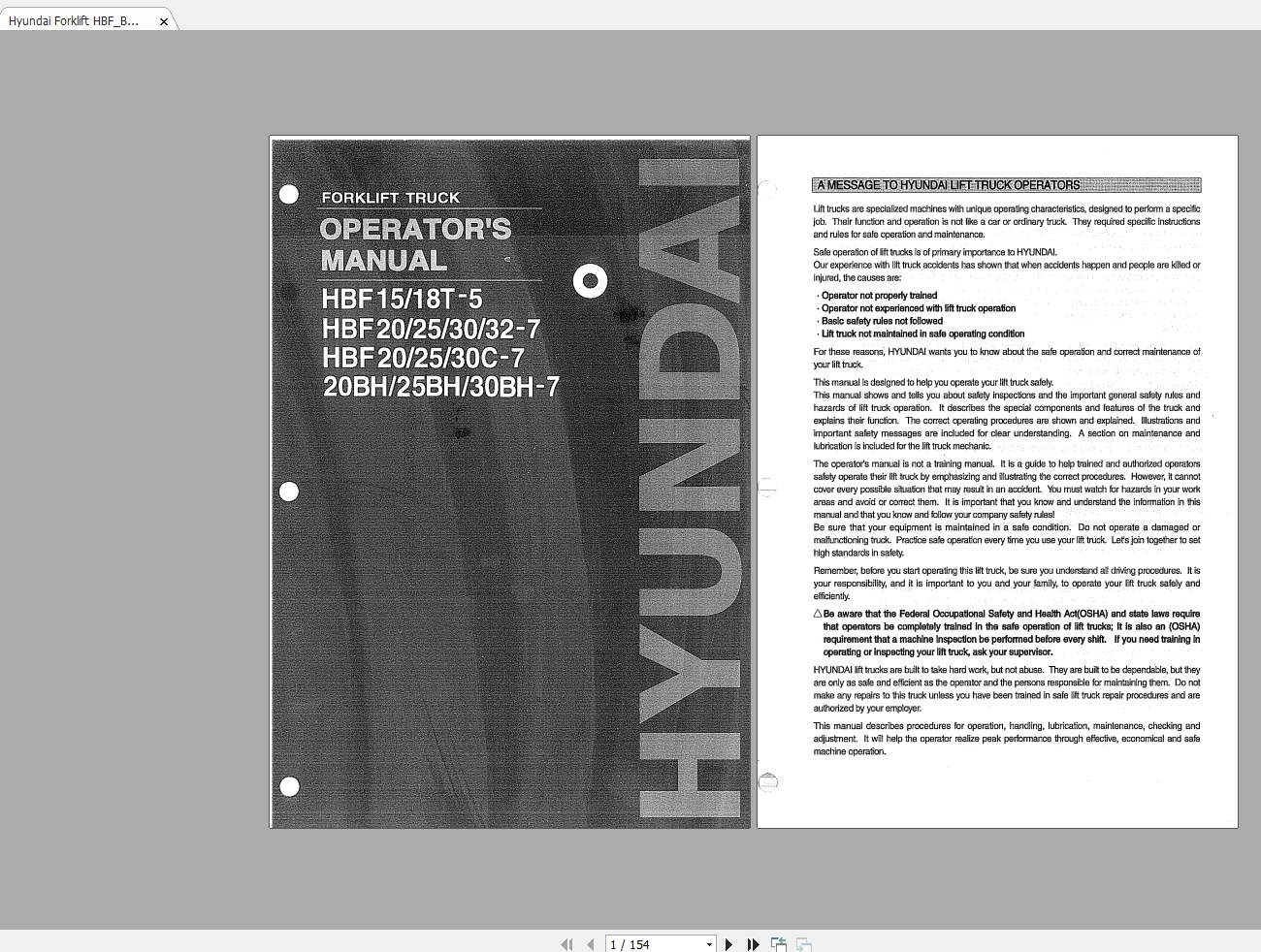 Hyundai Forklift HBFBH15 32BH Series Operators Manual 1
