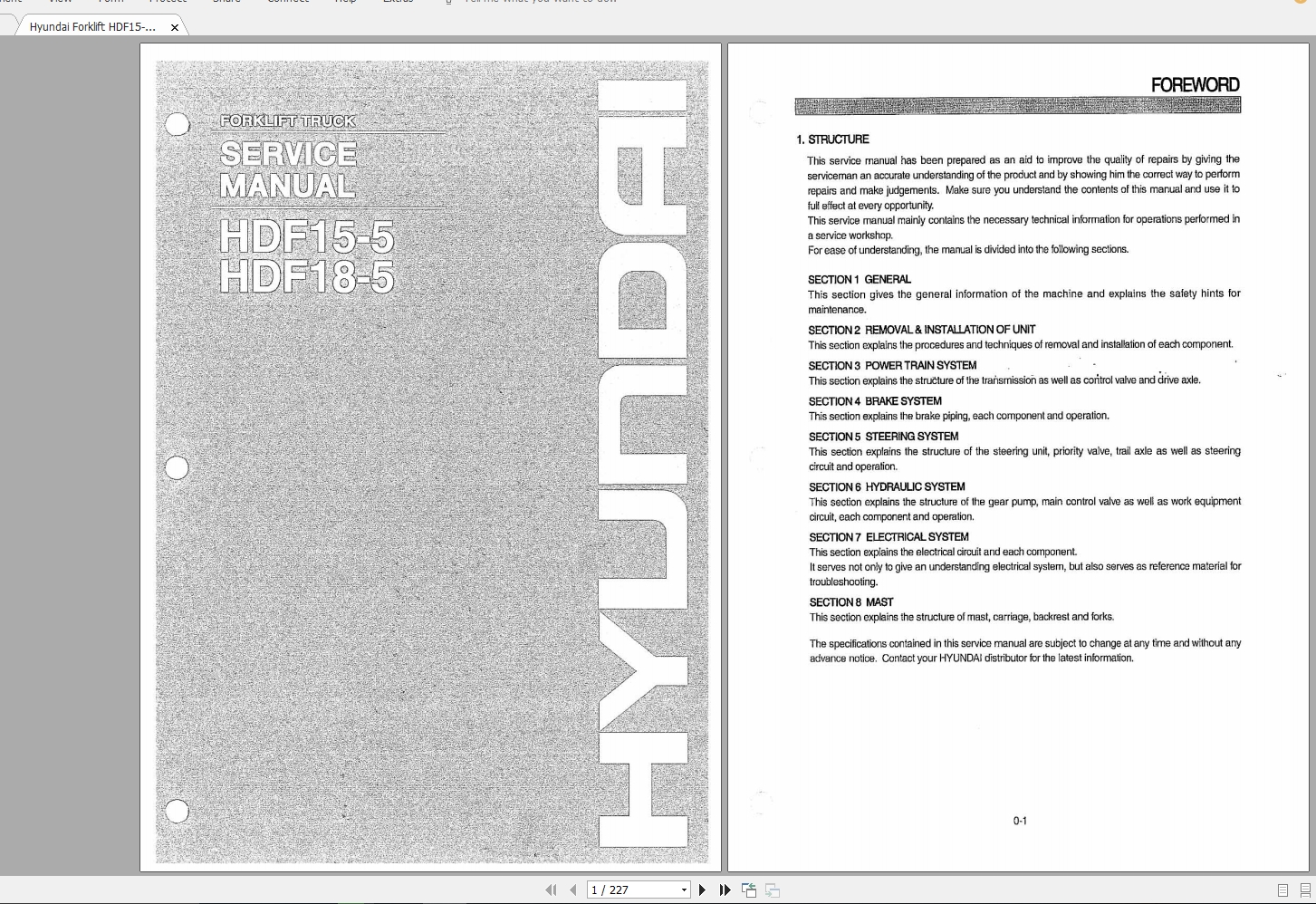 Hyundai Forklift HDF15 5HBF18 5 Service Manual 1