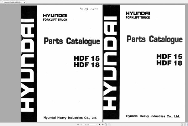 Hyundai Forklift HDF15 HDF18 Parts Manual 1