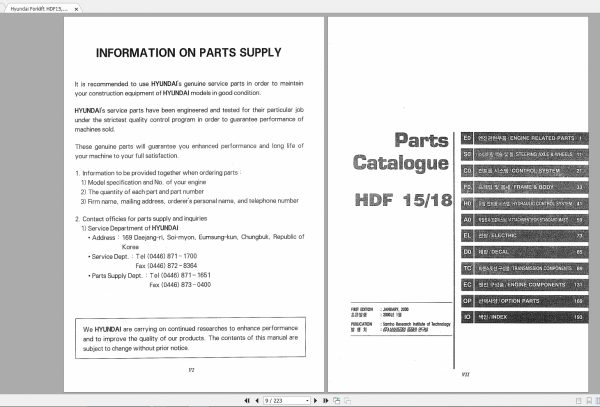 Hyundai Forklift HDF15 HDF18 Parts Manual 2