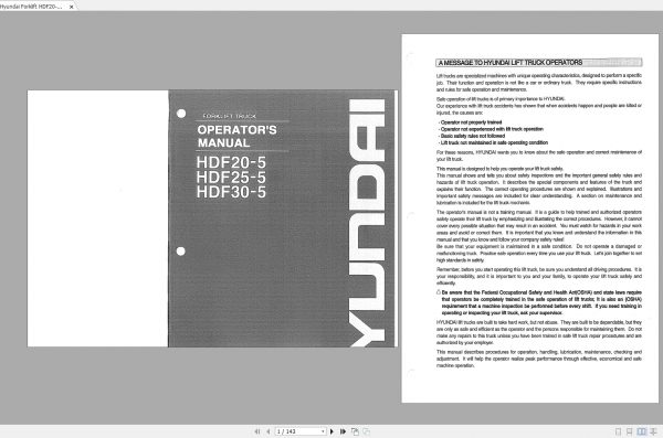 Hyundai Forklift HDF20 5HDF25 5HDF30 5 Operators Manual 1