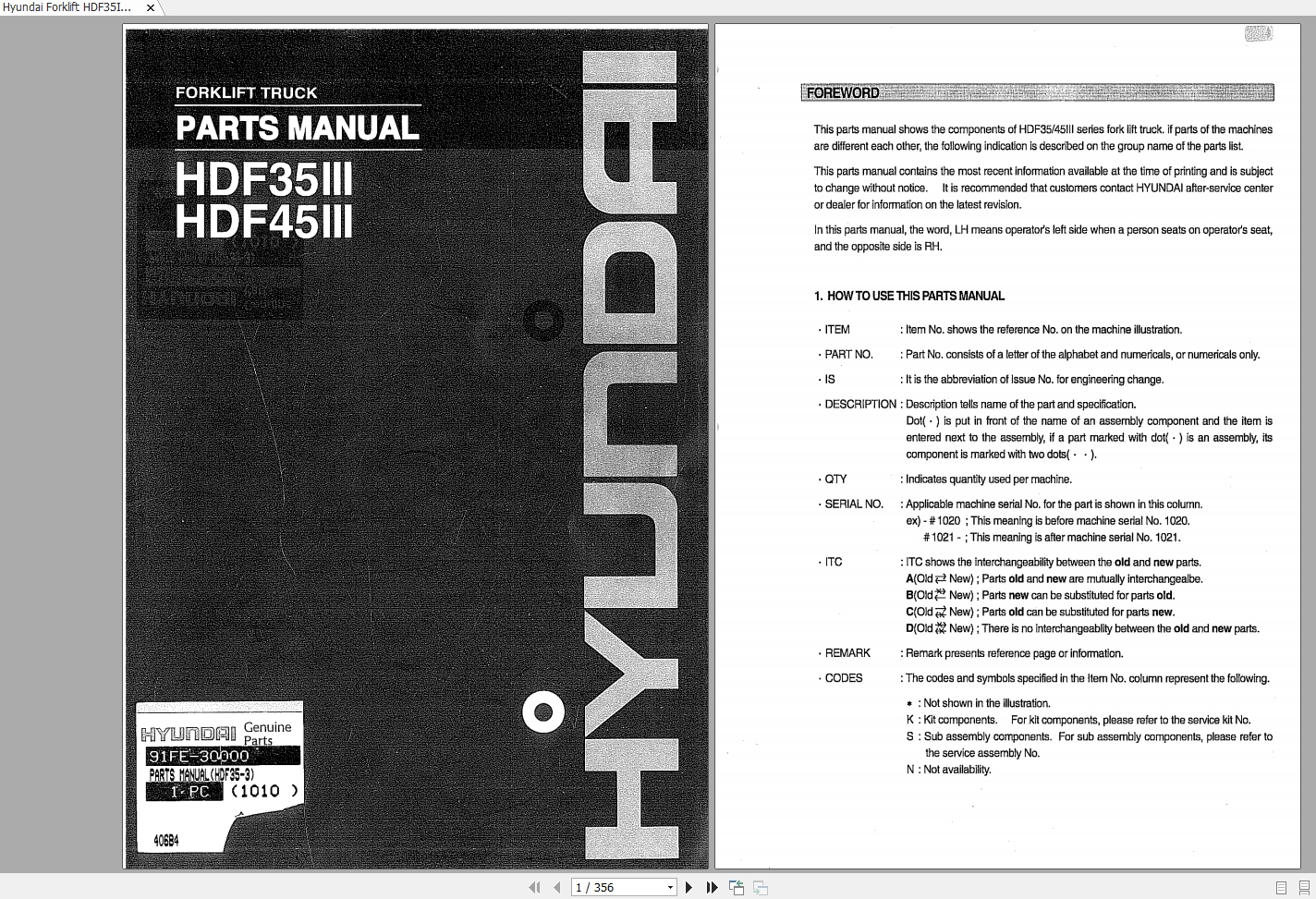 Hyundai Forklift HDF35IIIHDF45III Parts Manual 1