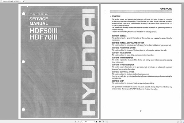 Hyundai Forklift HDF50 70III Service Manual 1