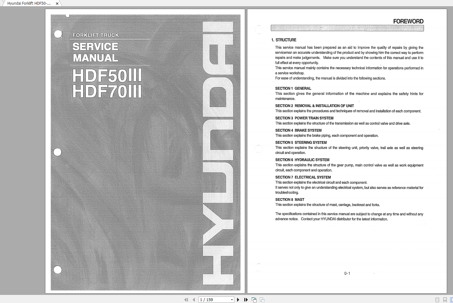 Hyundai Forklift HDF50 70III Service Manual 1