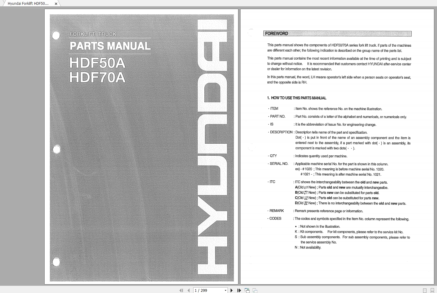 Hyundai Forklift HDF50A HDF70A Parts Manual 1