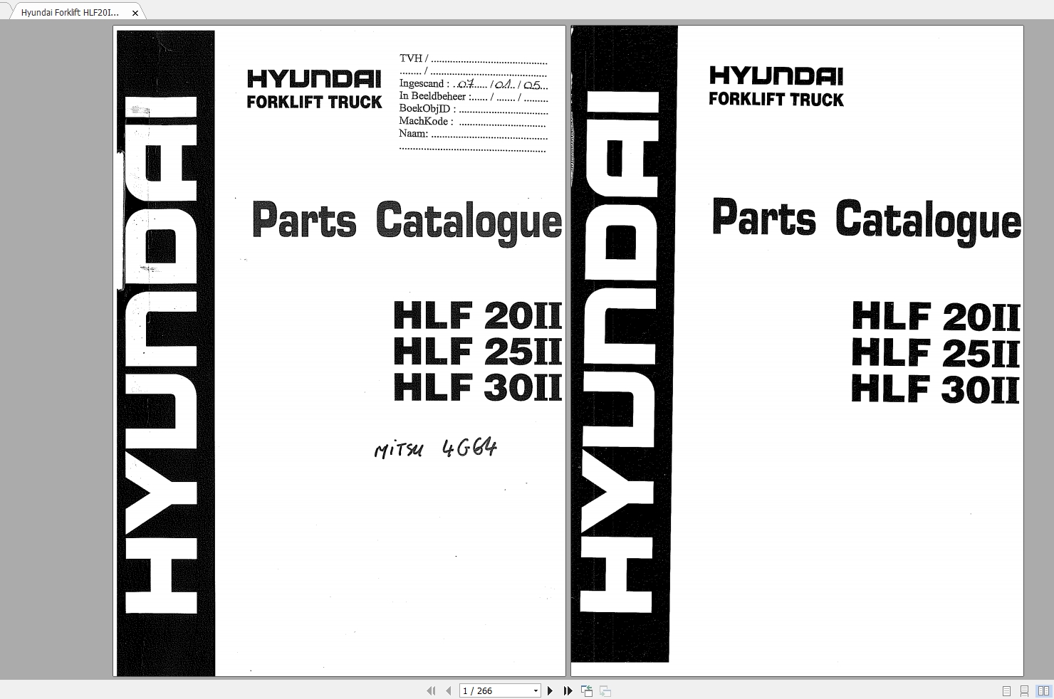 Hyundai Forklift HLF20IIHLF25IIHLF30II Parts Manual 1