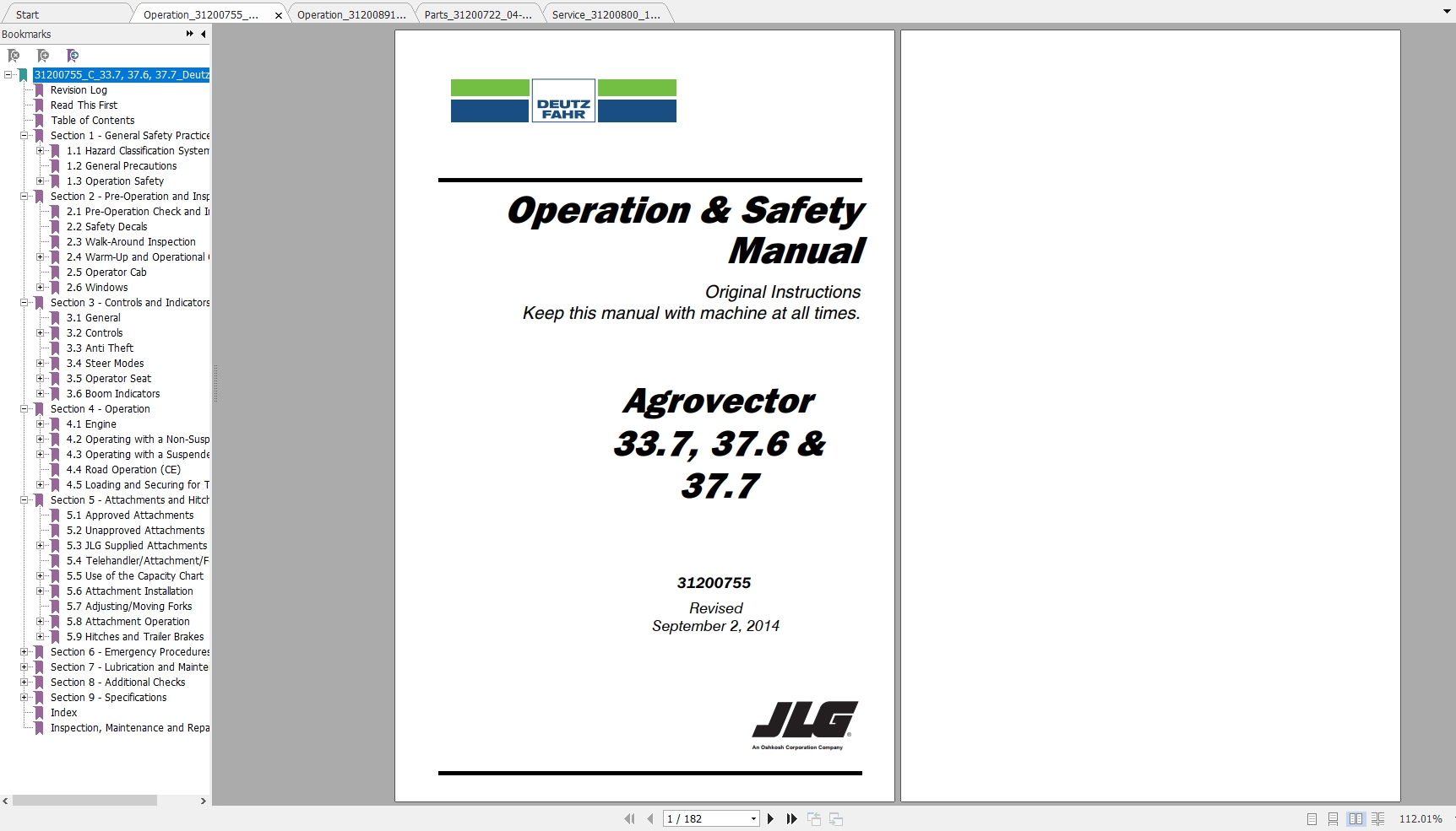 JLG Deutz Fahr Agrovector 336 376 377 Operators Service Parts Manuals 1