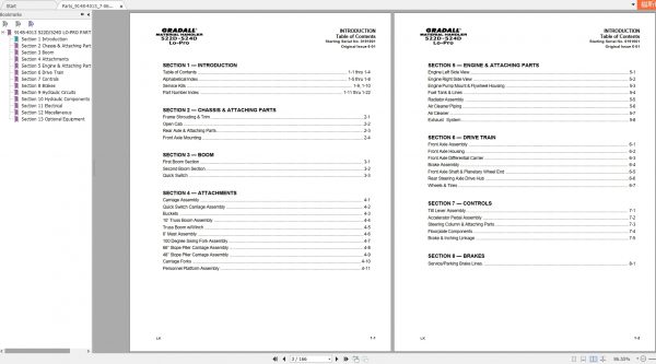JLG Gradall TeleHandler 522D 524D LoPro Illustrated Parts Manual91484013 3 2
